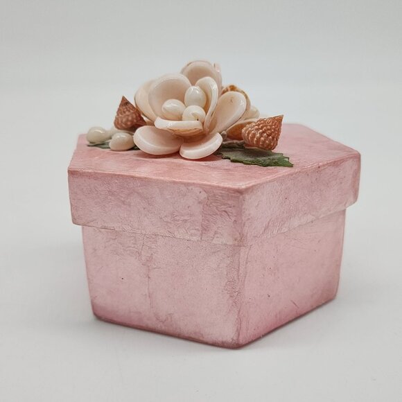 Hexagon Pink Decorative Box With Floral Shell Design - Picture 6 of 8